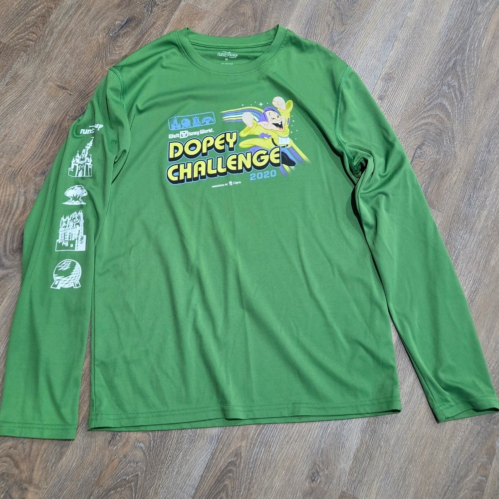 runDisney 2020 Dopey Challenge Walt Disney World Green Long Sleeve Shirt Mens M